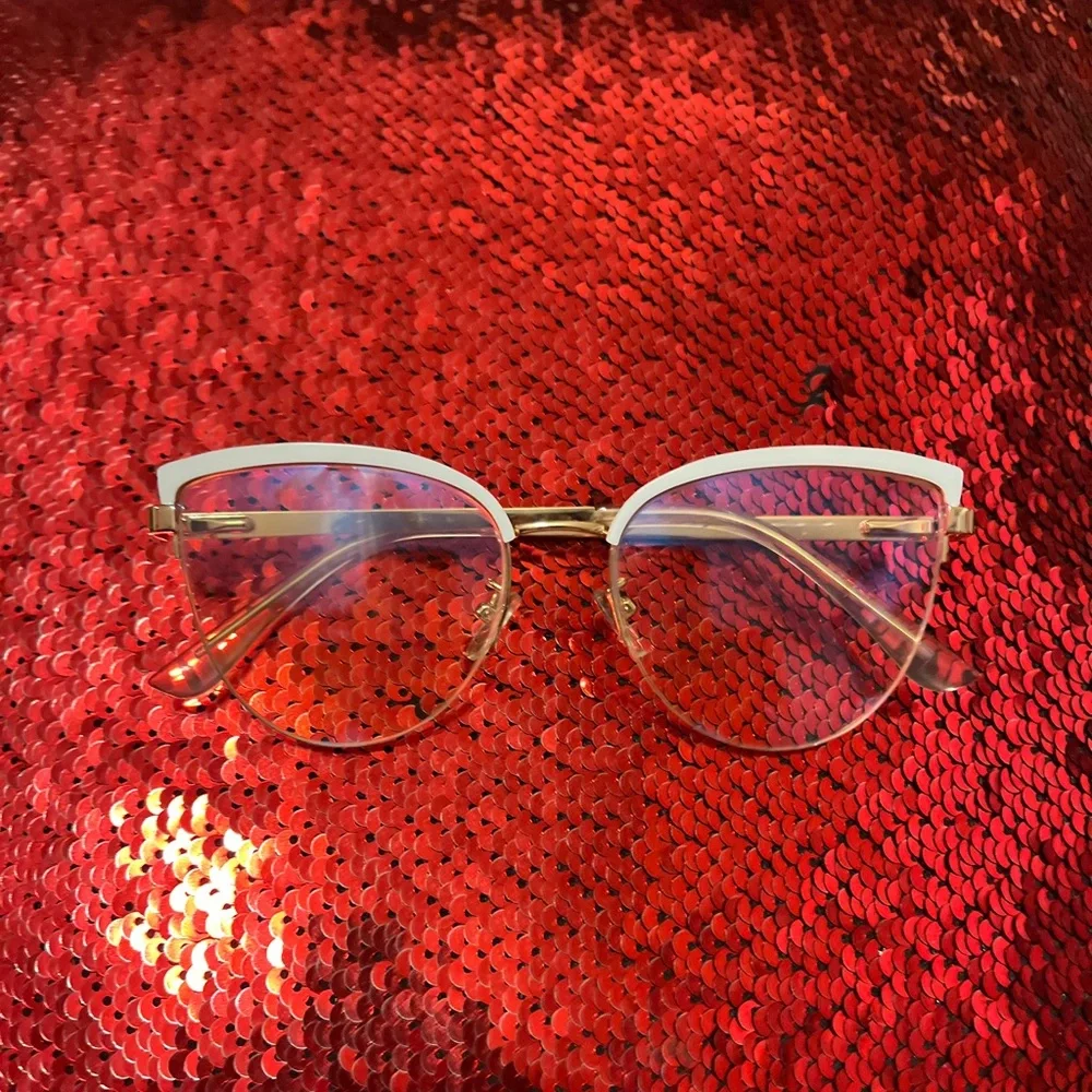 Chic Gold and White Cat-Eye Glasses